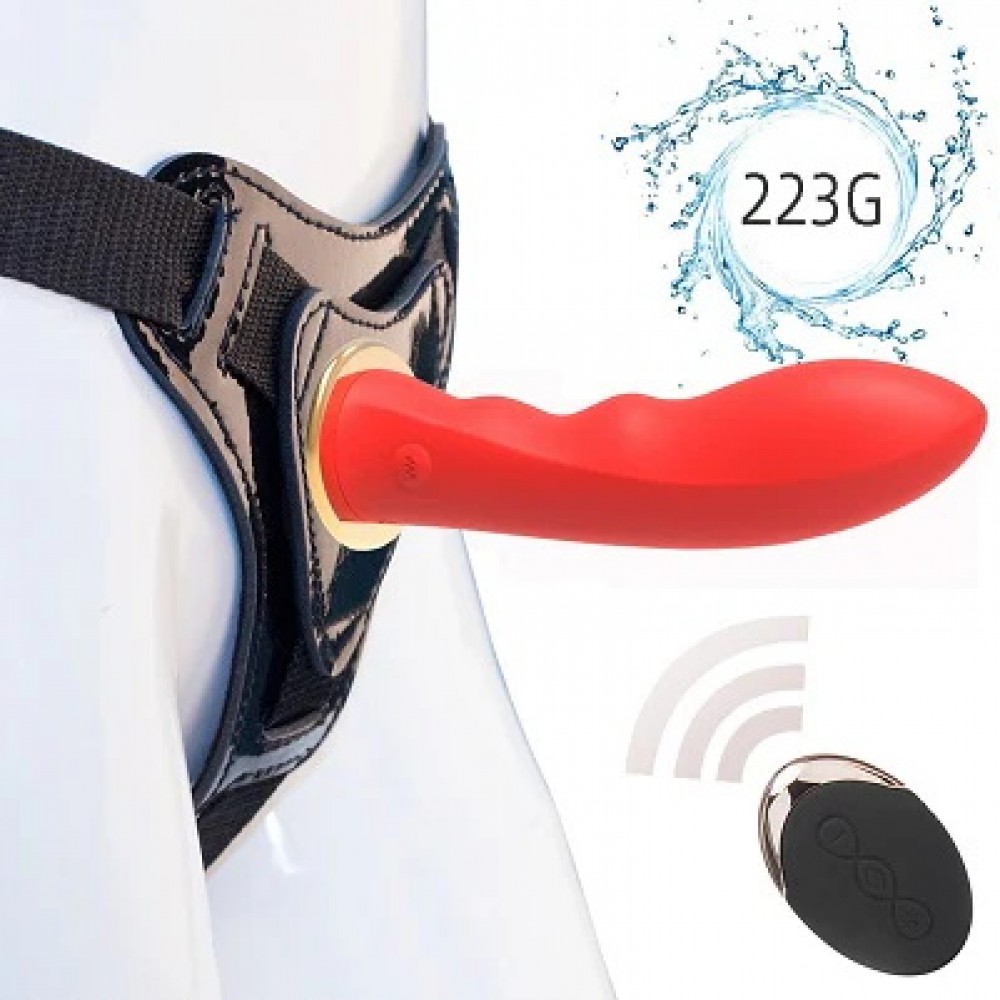 WIRELESS REMOTE CONTROL 5.5" SILICONE DILDO STRAP ON HARNESS